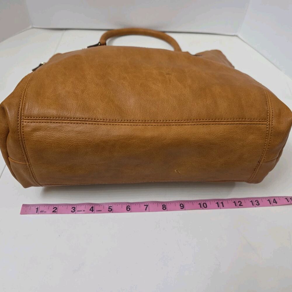 Apt. 9 Tan Faux Leather Satchel Handbag Double Handle Zip Pocket Purse - Picture 7 of 9